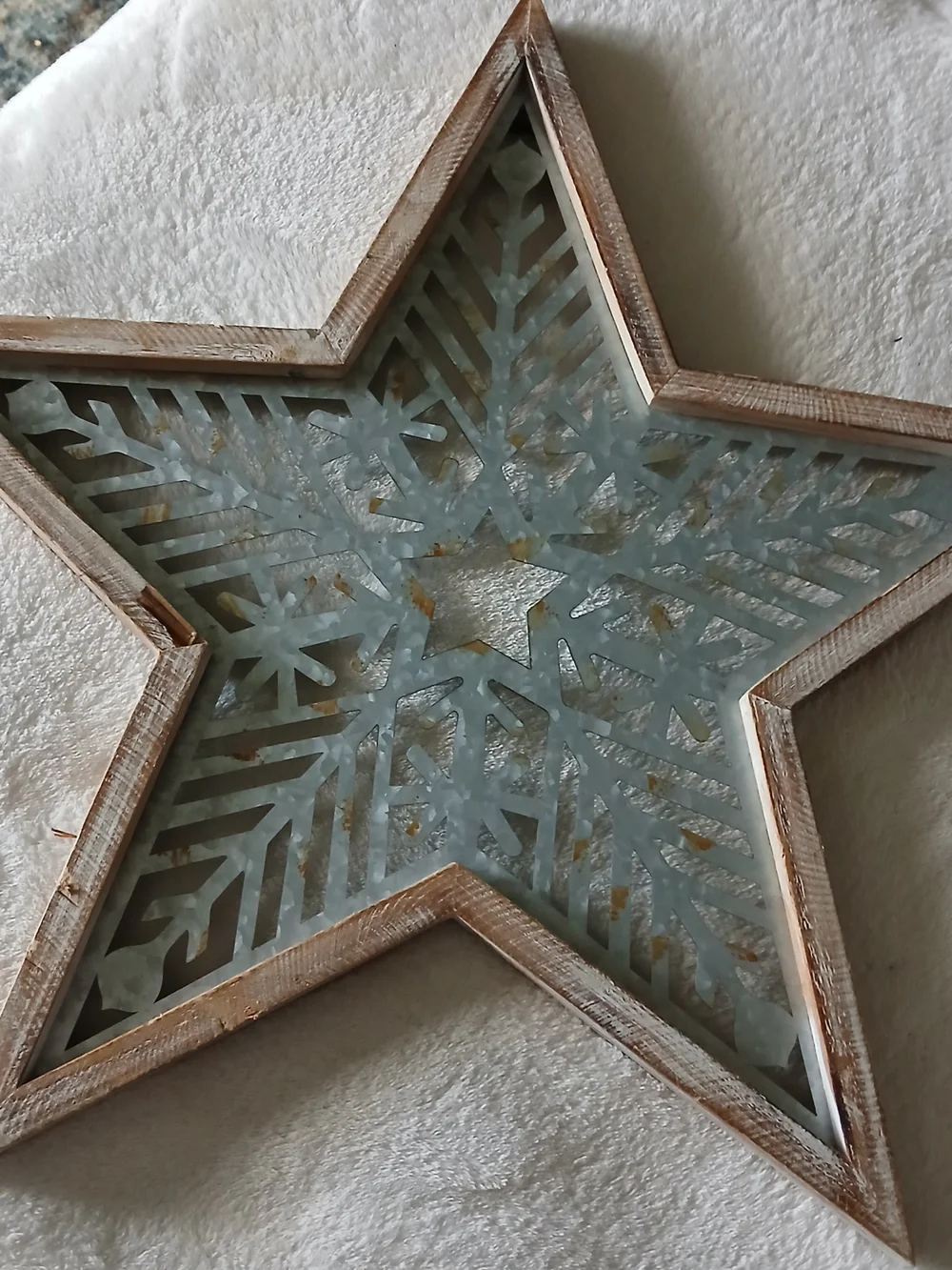 Rustic Wooden Star Wall Decor with Silver Metal Inlay [18